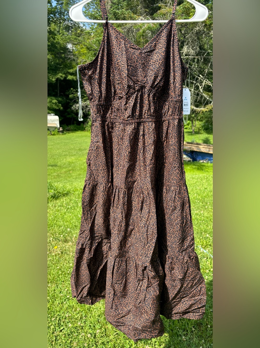 Time and Tru Brown Leopard-Print Tiered Maxi Skirt